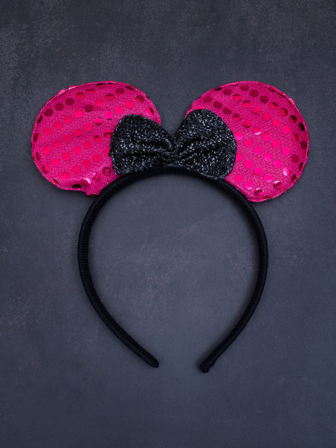 

Golden Peacock Women Pink & Black Embellished Micky Mouse Ears Bow Hairband
