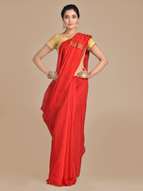 

Mitera Red Embellished Cotton Blend Saree