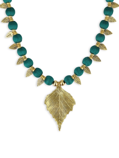 

AKSHARA Women Green & Gold-toned Handcrafted Long Brass Pendant Necklace