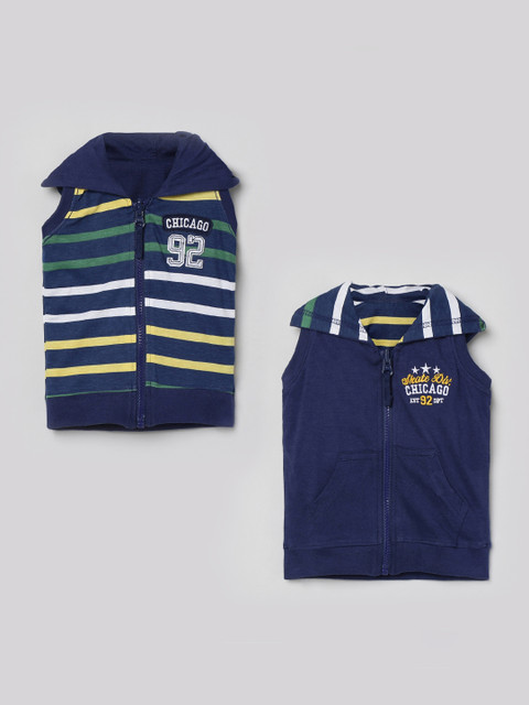 

max Boys Navy Blue Striped Polo Collar Reversible T-shirt