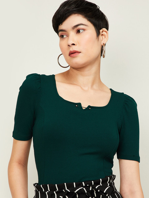 

CODE by Lifestyle Women Green Self Design Top