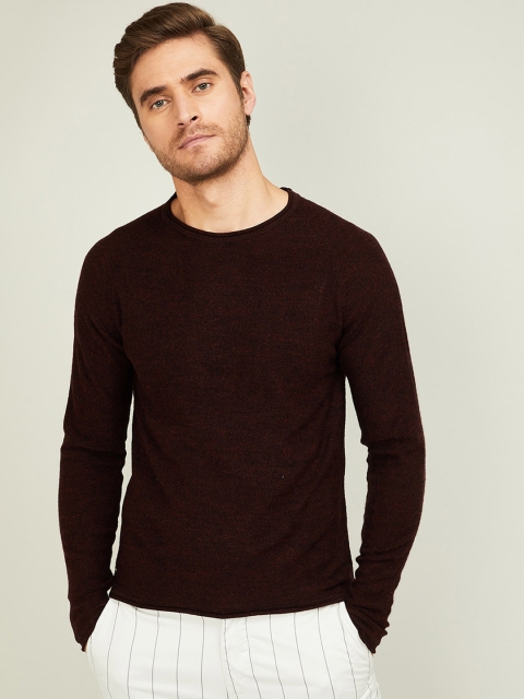 

Forca Men Rust-Brown Solid Pullover Sweater