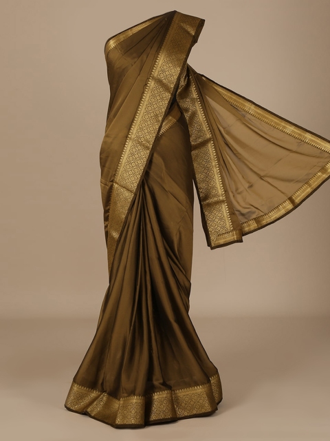 

Pothys Green & Gold-Toned Poly Chiffon Solid Saree