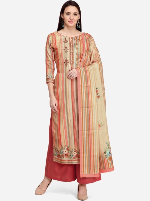

Stylee LIFESTYLE Women Orange & Yellow Striped Unstitched Dress Material