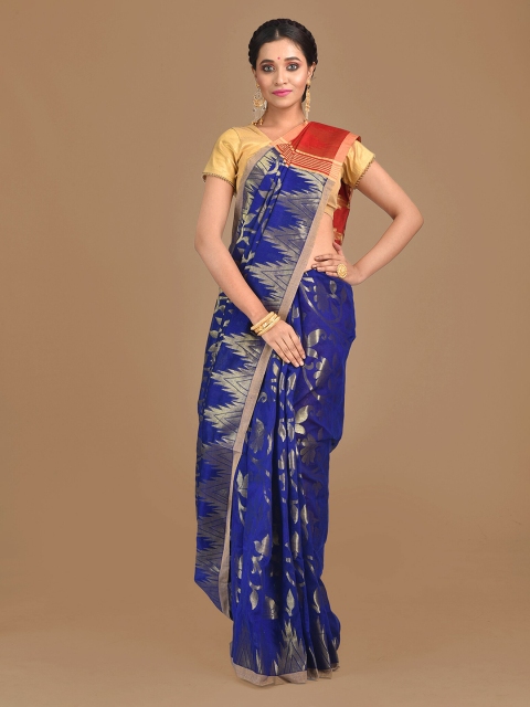 

Mitera Blue & Red Cotton Blend Woven Design Handloom Saree