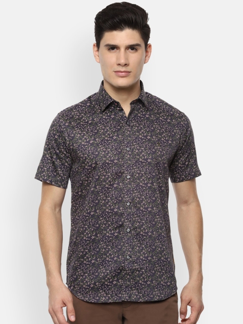 V Dot Men Grey Slim Fit Printed Casual Shirt