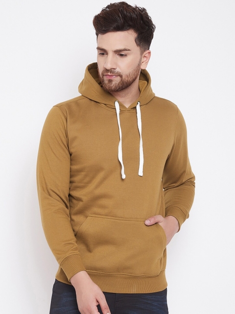 

wesquare Men Brown Solid Hooded Sweatshirt