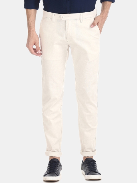 

Ruggers Men White Slim Fit Solid Regular Trousers