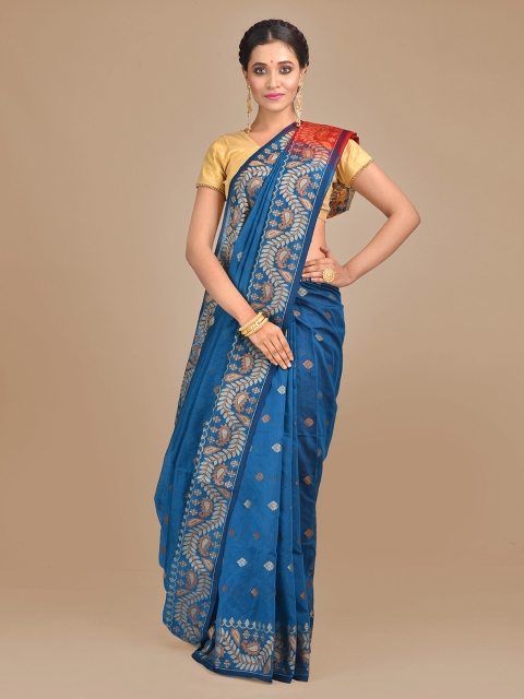 

Mitera Blue Woven Design Cotton Blend Saree