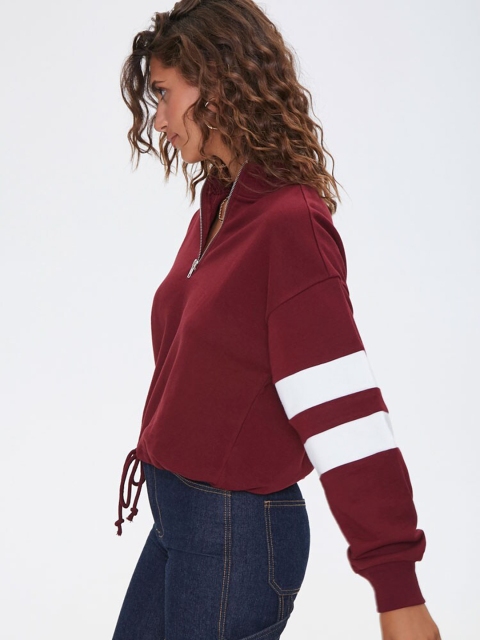 

FOREVER 21 Women Maroon & White Solid Sweatshirt