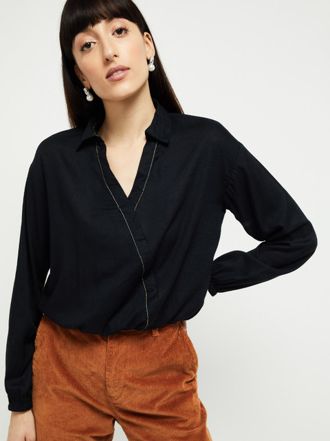 

max Women Black Solid Shirt Style Top