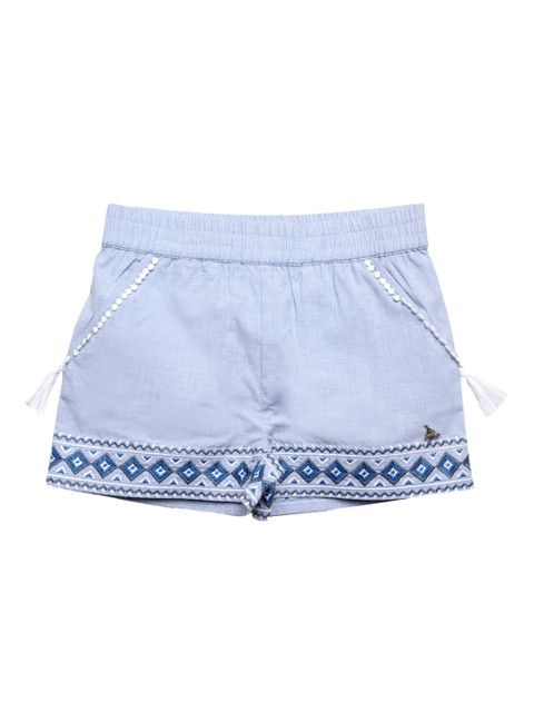 

Cherry Crumble Girls Blue Embroidered Regular Shorts