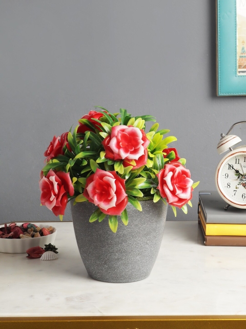 

FOLIYAJ Red & Green Artificial Red Roses Plant With Pot