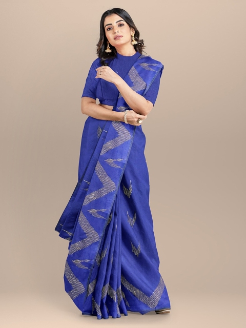 

BharatSthali Blue Taant Woven Design Handloom Silk Cotton Saree