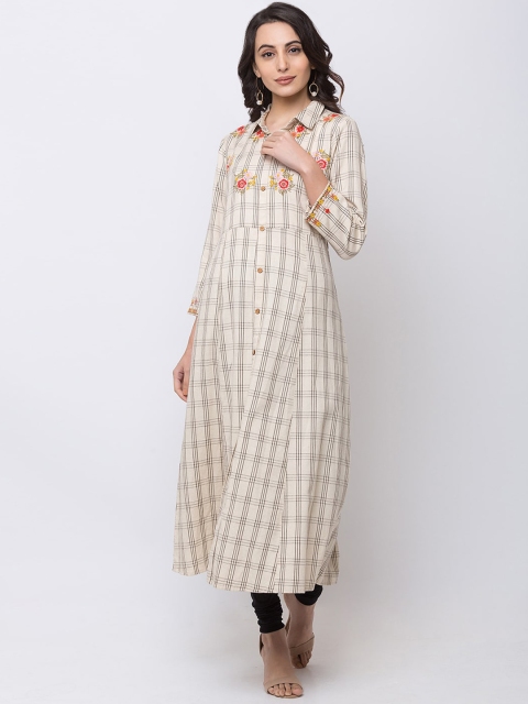 

Ethnicity Women Beige Printed A-Line Kurta