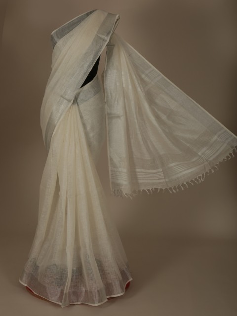 

Pothys Cream-Coloured Solid Pure Linen Saree