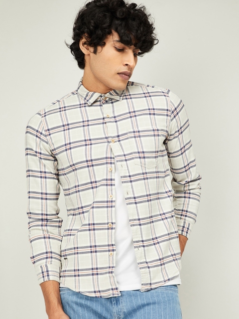 

Forca Men Grey Melange & Blue Slim Fit Checked Casual Shirt