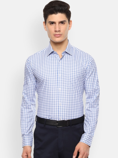 

Van Heusen Men White & Blue Regular Fit Checked Cotton Formal Shirt
