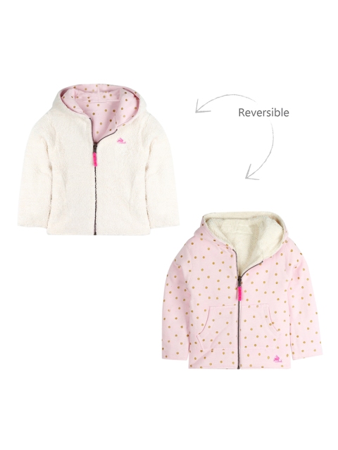 

Cherry Crumble Girls Pink & Cream-Coloured Printed Reversible Hooded Sweatshirt
