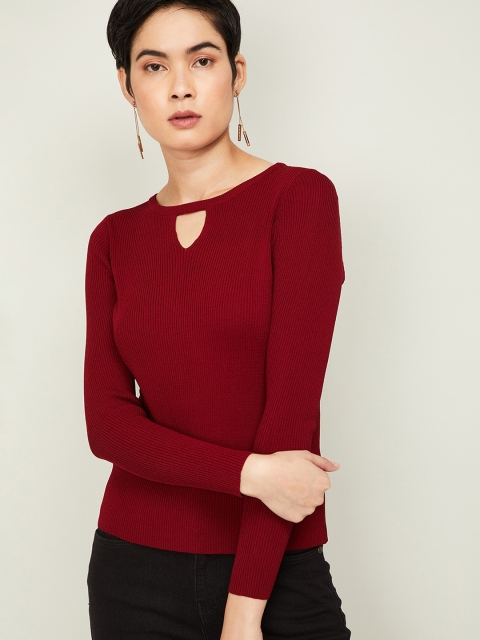 

Fame Forever by Lifestyle Women Burgundy Ribbed Pullover