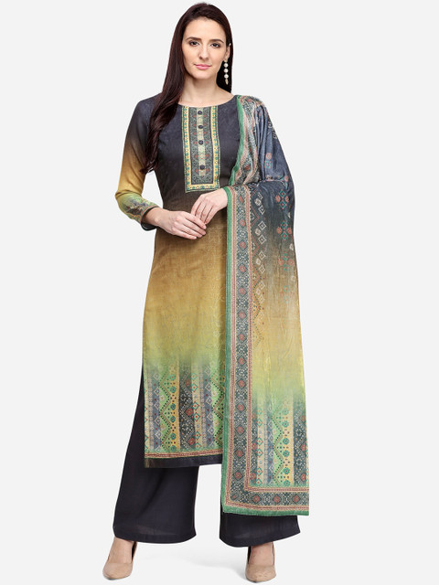 

Stylee LIFESTYLE Green & Yellow Silk Blend Unstitched Dress Material