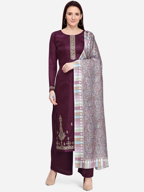 

Stylee LIFESTYLE Maroon & White Silk Blend Unstitched Dress Material