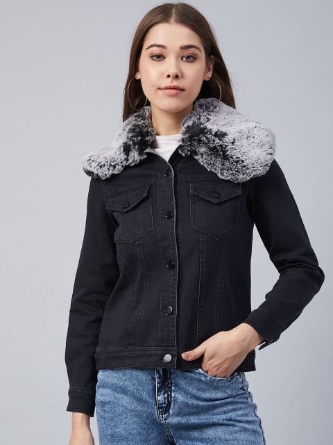 

StyleStone Women Black Solid Denim Jacket