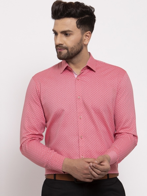 

JAINISH Men Coral Pink Slim Fit Printed Formal Shirt
