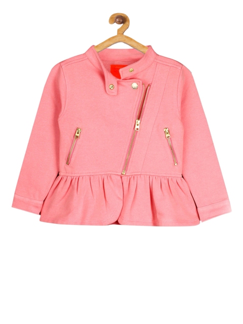 

Cherry Crumble Girls Pink Solid Tailored Peplum Jacket
