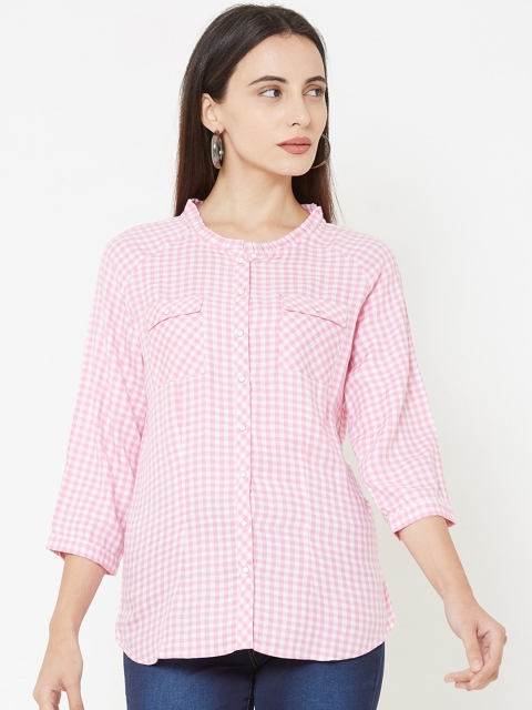 

Kraus Jeans Women Pink & White Checked Shirt Style Top