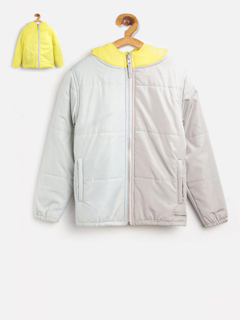 

Cherry Crumble Boys White & Yellow Solid Reversible Padded Jacket
