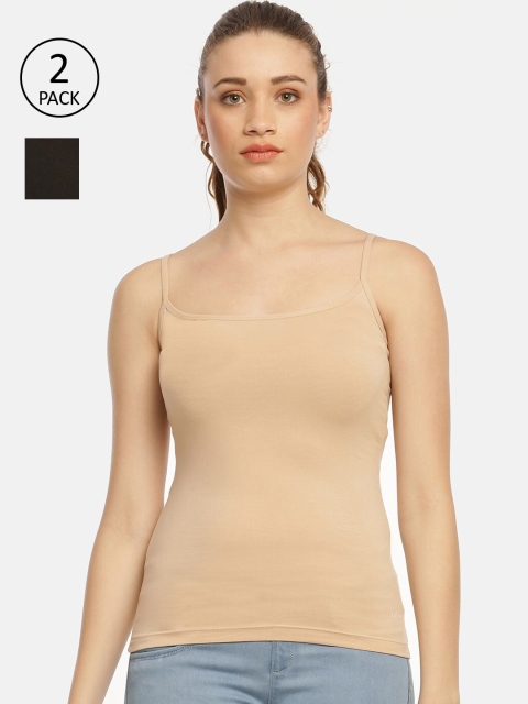 

Zelen Women Pack Of 2 Beige & Black Solid Camisoles