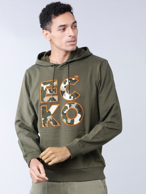 

Ecko Unltd Men Olive Green Printed Hooded Sweatshirt