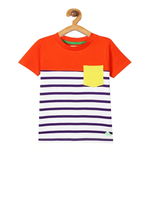 

Cherry Crumble Boys Orange Striped Round Neck T-shirt