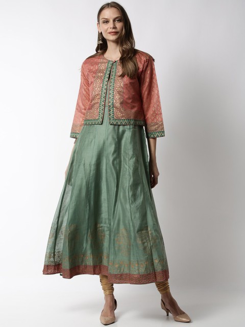 

Soch Women Green & Red Printed A-Line Kurta