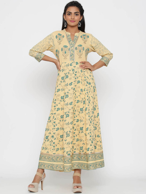 

WomenMagic Women Cream-Coloured Floral Printed Maxi Dress