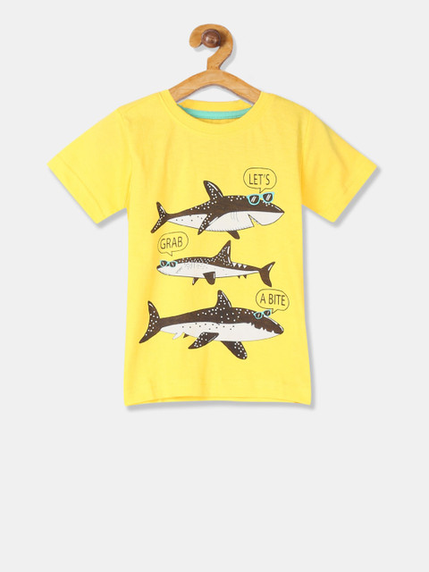 

Cherokee Boys Yellow & Brown Shark Printed Round Neck T-shirt