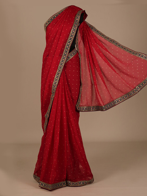 

Pothys Red Printed Poly Chiffon Saree