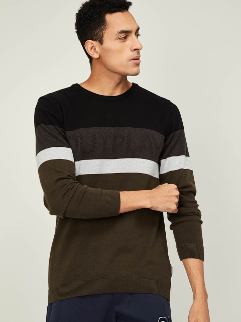 Kappa Men Olive-Green & Black Colourblocked Pullover Sweater