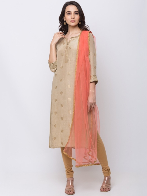 

Ethnicity Women Peach-Coloured Solid Net Dupatta