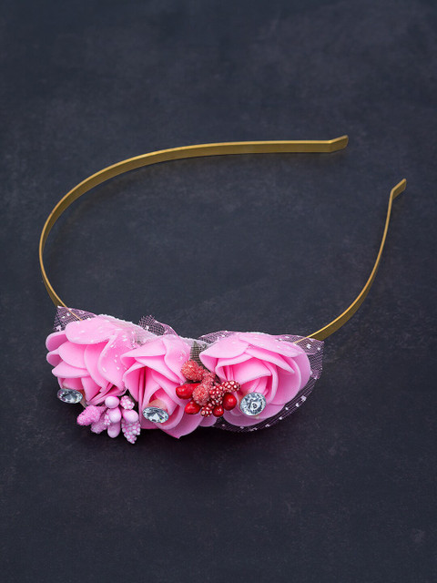 

Golden Peacock Women Gold-Toned & Pink Floral Hair Band