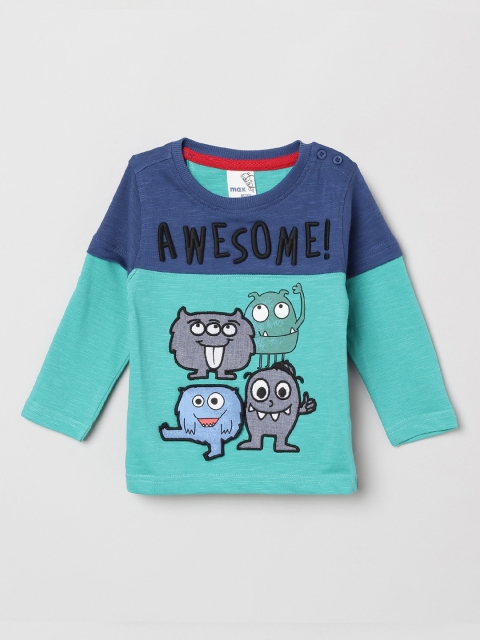 

max Boys Green & Blue Printed Round Neck T-shirt
