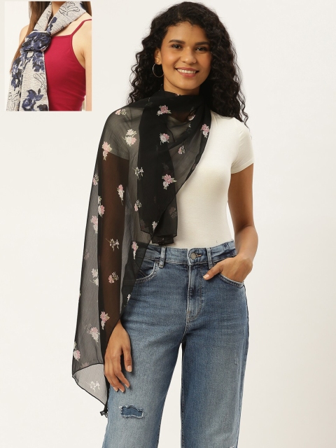 

Trend Arrest Women Set of 2 Black & Beige Floral Print Scarves