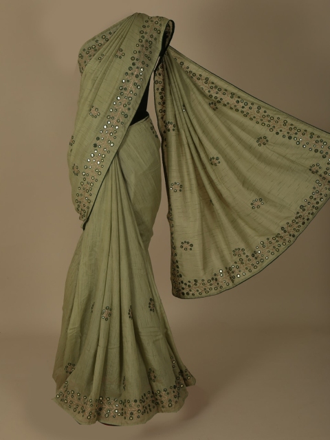 

Pothys Green Embroidered Jute Silk Saree