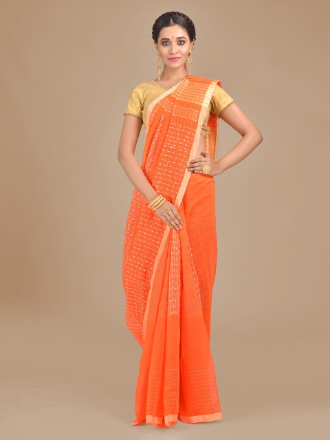 

Mitera Orange Woven Design Cotton Blend Handloom Saree