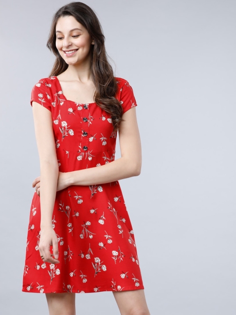

Tokyo Talkies Women Red Floral Printed Fit and Flare Dress