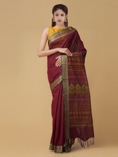 

Unnati Silks Maroon Printed Pure Kanchi Cotton Pavni Saree