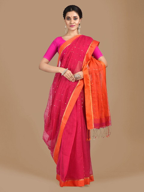 

Mitera Pink Woven Design Cotton Blend Saree