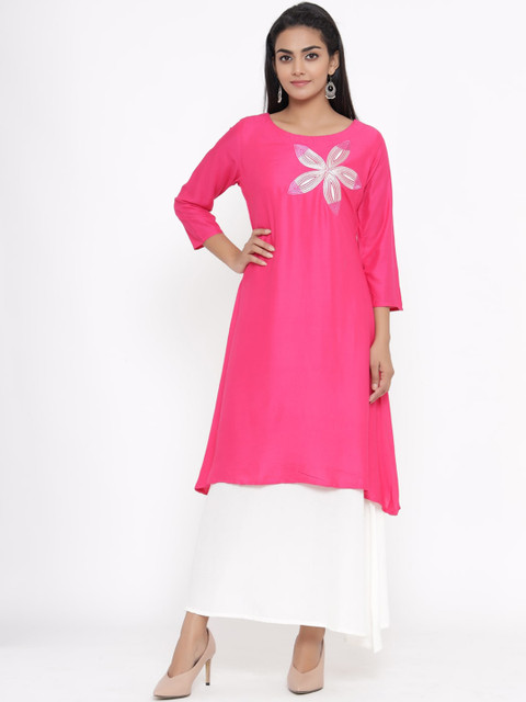 

RANGMAYEE Women Pink Embroidered A-Line Kurta