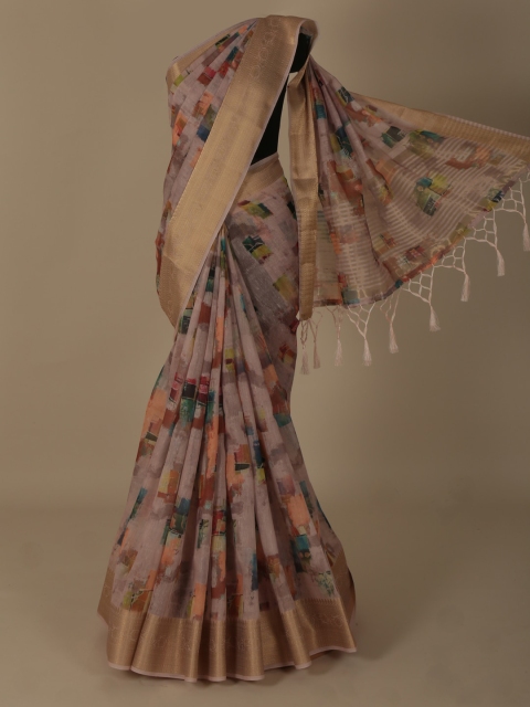

Pothys Peach-Coloured Printed Linen Blend Saree